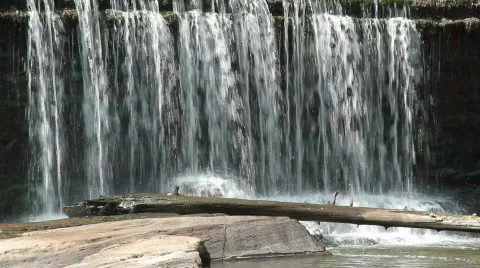Lassiter Mill Dam Waterfall and Log Stock Footage 855833