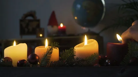 Last advent candle being lit on last Sunday before Christmas, 4k, Stock Footage Stock Footage 144540238