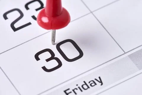 Last chance concept with colored push pins on monthly calendar Stock Photos