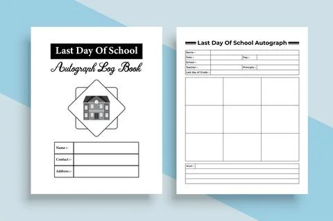 Last day of school, autograph and message notebook KDP interior. School last  Stock Illustration