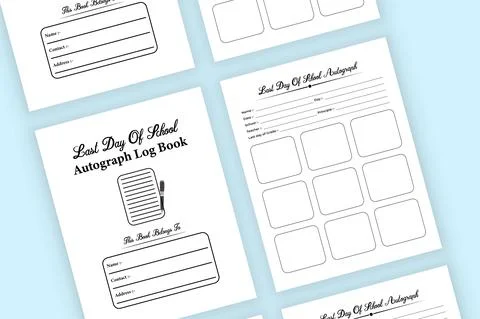 Last day of school, Autograph notebook KDP interior. Teacher's autograph and  Stock Illustration