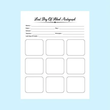 Last day of school, Autograph notebook KDP interior. Teacher's autograph an.. Stock Illustration