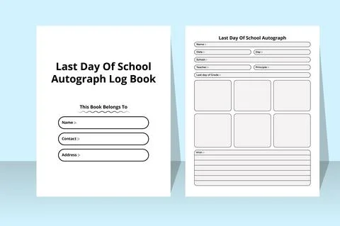 Last day of school, autograph tracker KDP interior. Student's or teacher's au Stock Illustration