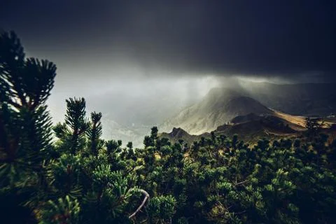 The last hope of seeing a sunset, bad weather at Giau pass, Dolomites UNESCO Stock Photos