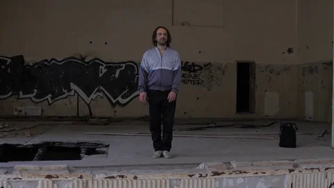 The last man on earth bowing to imaginary audience Video stock 73337311