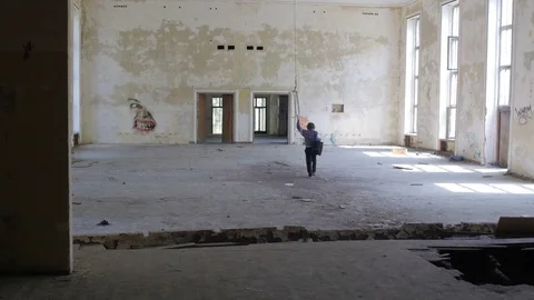 The last man on earth leaving an empty theatre Stock-Footage 73337393