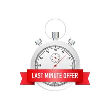 Last minute offer button sign, alarm clock countdown. Vector illustration. Illustrazione stock