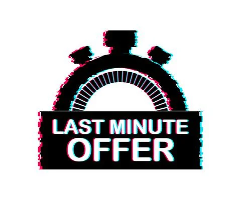 Last minute offer button sign, alarm clock countdown logo. Glitch icon. Vector イラスト素材