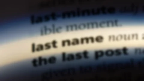 Last name word in a dictionary. Stock Footage 99562092