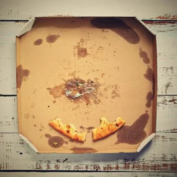 The last pieces of pizza in the box. Stock Photos
