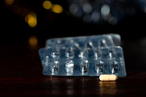 The last pill in front of the empty blister packs Foto stock