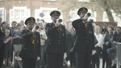 The Last Post, Played by Buglers at Menin Gate Memorial, Ypres, Belgium, WW1 Stock Footage 136361909