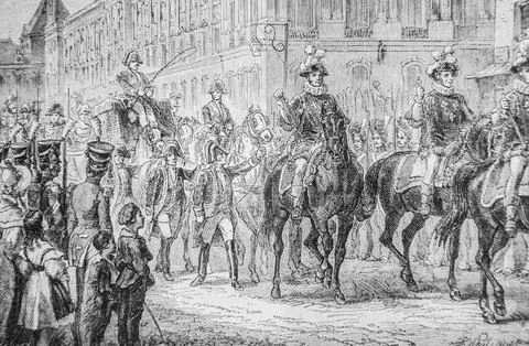 The last pump of the monarchy, the king goes to Notre Dame for the Te Deum, 1 Stock Illustration