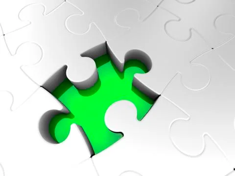 Last Puzzle Piece, Not Complete Jigsaw Solution, Green Hole in White Pieces Stock Illustration