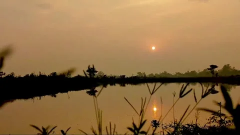 "The Last Rays of the Sun Merging into the River." Stock Footage 303129317