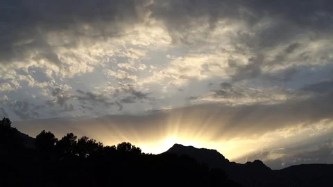 Last rays of the sun in mountains Stock Footage 86254773