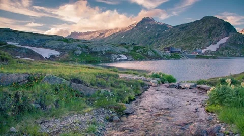 The last rays of the sun over Totensee lake Stock Footage 58590585