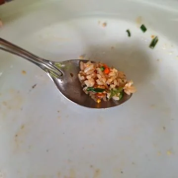 Last Spoonful of Fried Rice on Plate Stock Photos