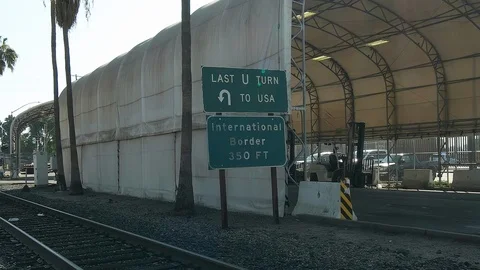 Last Stop in US before entering Mexico Border Wall Security Video stock 101073117
