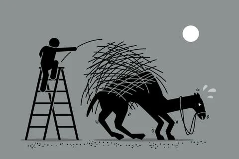 The last straw that breaks the camel back. Vector artwork depicts a man putti Stock-Illustration