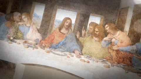 The Last Supper - da Vinci: 3 Dynamic Moves in 3D Space, With Dramatic Lighting Stock Footage 205036838