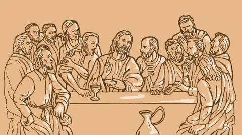 Last supper jesus christ savior disciples apostles Stock Illustration