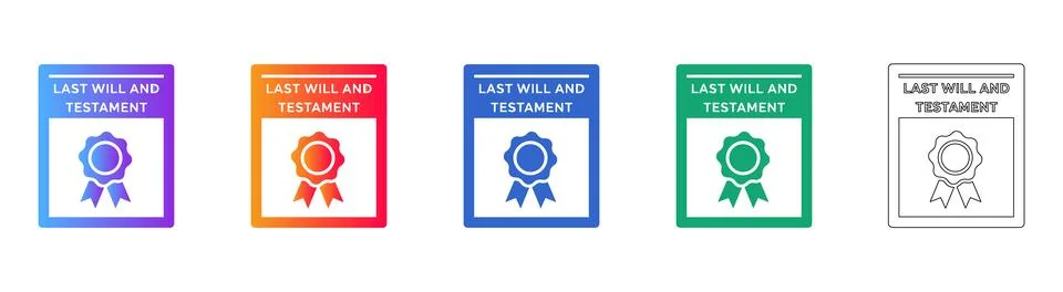 Last Will and Testament Document Icon Set Stock Illustration