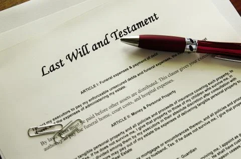 Last will and testament documents with misc items Stock Photos