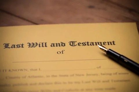 Last will and testament form with gavel. Decision, financial Stock Photos