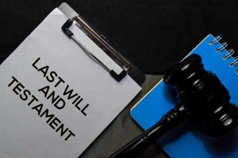 Last Will and Testament text on Document and gavel isolated on office desk. Stock Photos