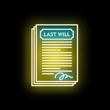 Last will document neon glowing legal testament Stock Illustration