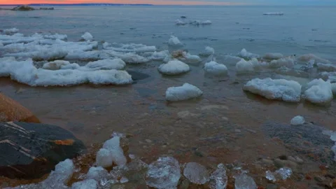The Last of Winter's Ice Melts Along the Shore of Georgian Bay off the Great Stock Footage 180758317