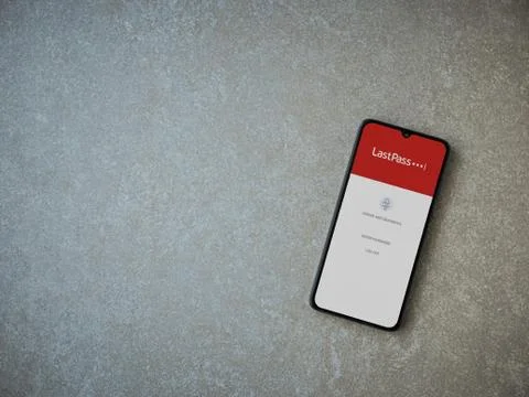 LastPass Password Manager app launch screen with logo on the display of a bla Foto stock