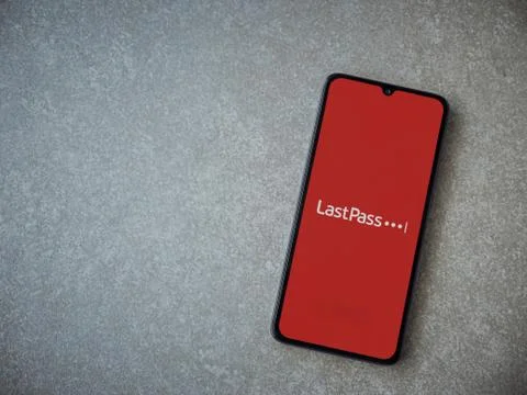 LastPass Password Manager app launch screen with logo on the display of a bla Stock Photos