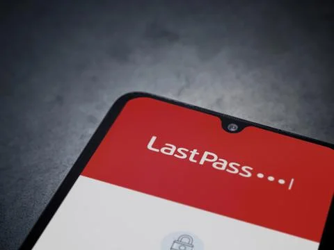 LastPass Password Manager app launch screen with logo on the display of a bla Stock Photos