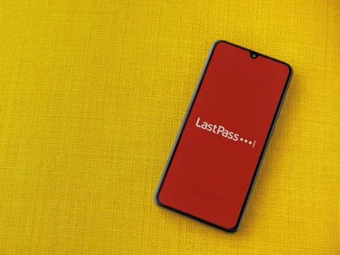 LastPass Password Manager app launch screen with logo on the display of a bla Stock Photos
