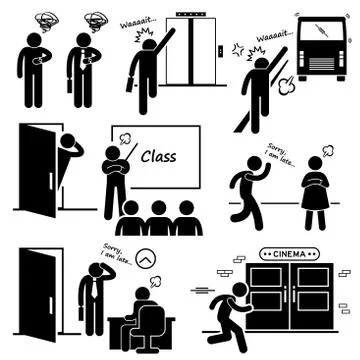 Late and Rushing for Elevator, Bus, Class, Date, Job Interview, and Movie Cinema 스톡 일러스트