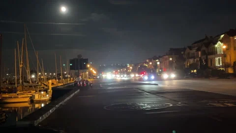 Late Evening Full Moon In San Francisco Marina 2020 4K Stock Footage 144582093