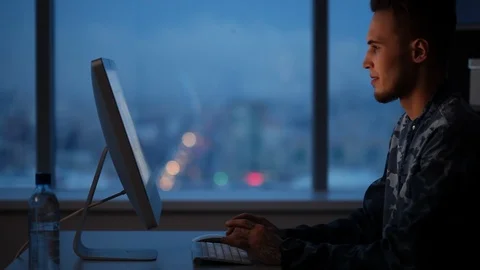 Late in the Evening in the Office Stock Footage 85806725