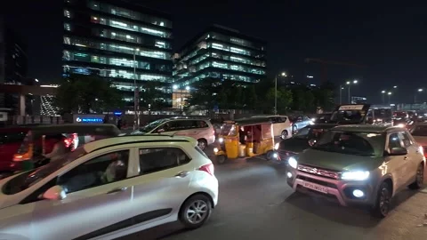Late evening view of road traffic at HITEC City (Knowledge city). Stock Footage 288306086