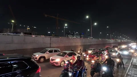 Late evening view of road traffic at HITEC City (Knowledge city). Stock Footage 288306181