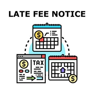 Late fee notice concept with payment and calendar planning tasks Stock Illustration