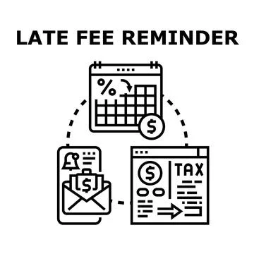 Late fee reminder concept receiving debt notifications Stock Illustration