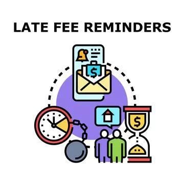 Late fee sending digital reminders about overdue payments Stock Illustration