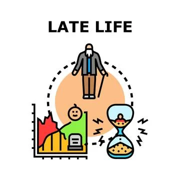 Late life aging process and mortality passing time Stock Illustration