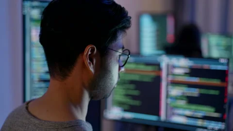 Late Night Coding Session in a Modern Tech Office. Stock Footage 300246712