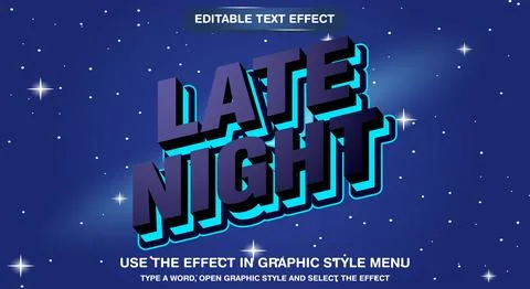 Late night editable text effect Stock Illustration