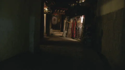 Late at night, an empty Lijiang Old Town Video stock 150644897