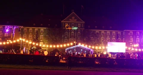 Late Night Light Projection Event at Jasne Błonia Square and Szczecin City Hall Stock Footage 335664677