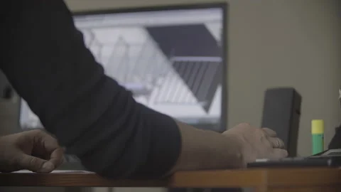 Late at Night in the Office. Design Engineer Works on His Personal Computer. Stock Footage 95524798